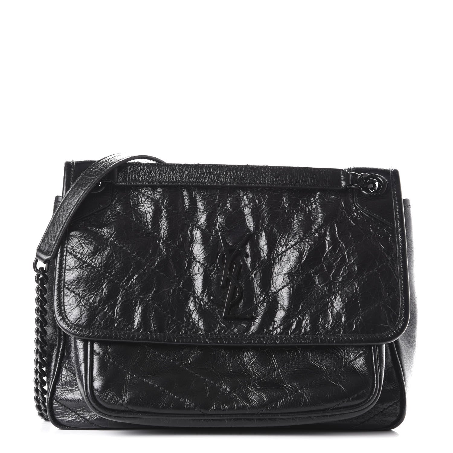 Saint Laurent Crinkled Calfskin Matelasse Monogram Medium Niki Chain Satchel Black 1 of 13