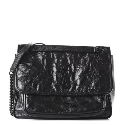 Saint Laurent Crinkled Calfskin Matelasse Monogram Medium Niki Chain Satchel Black 1 of 13