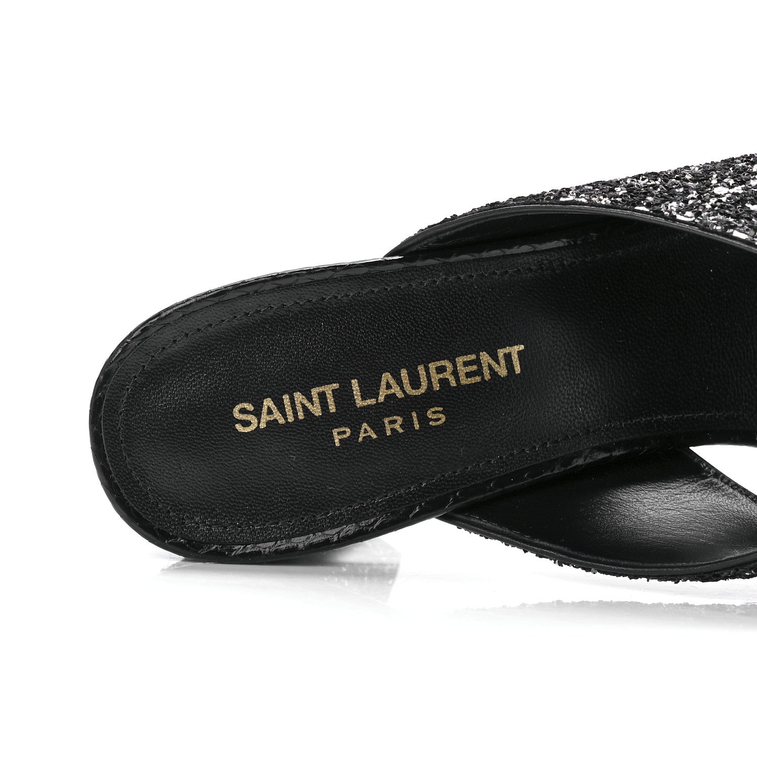 Saint Laurent Glitter LouLou 70 Mule Sandals 38.5 Black Gold 9 of 10