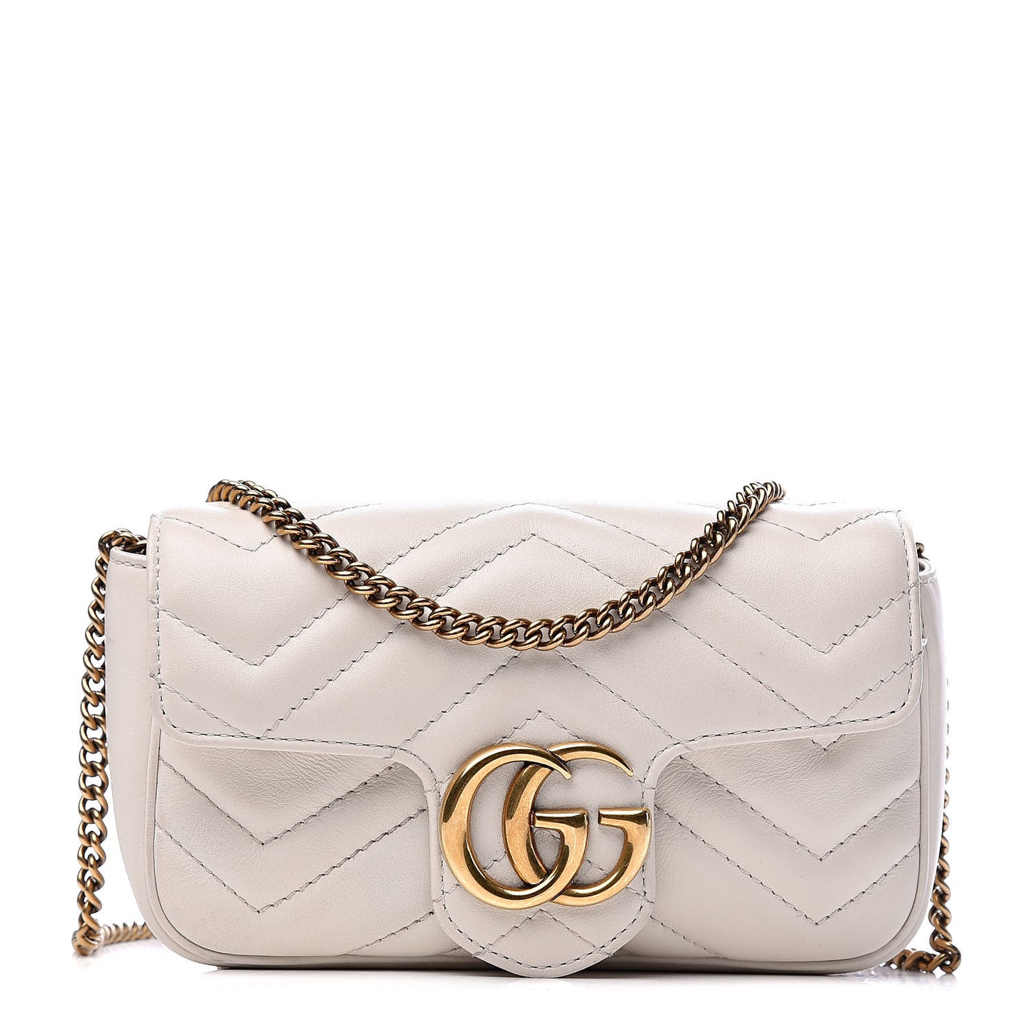 Calfskin Matelasse Super Mini GG Marmont Shoulder Bag White