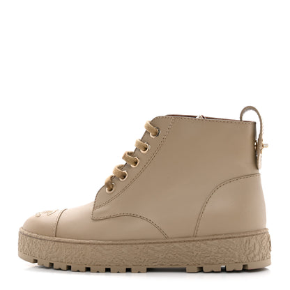 Chanel Calfskin CC Turnlock Lace Up Boots 38.5 Beige 1 of 16