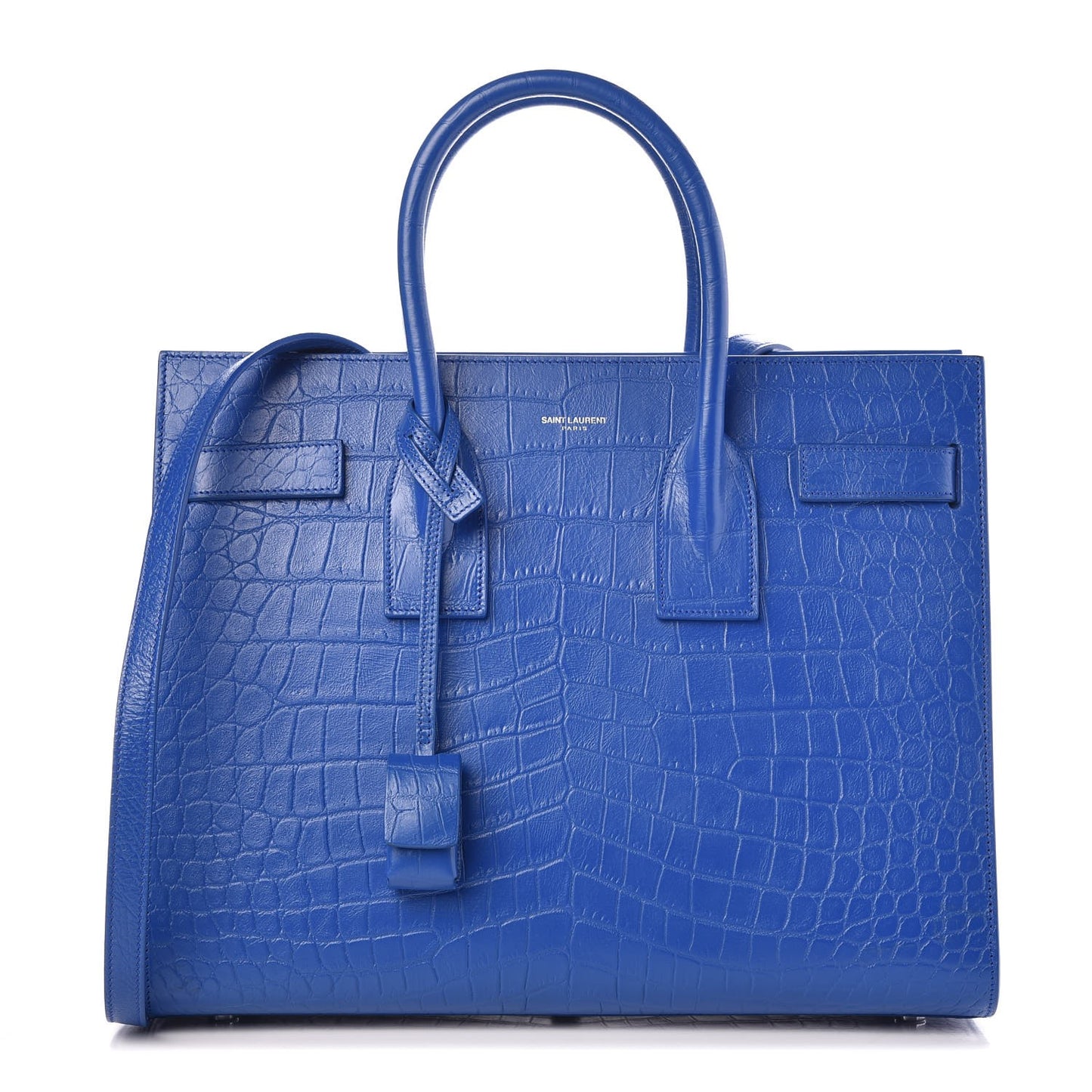 Calfskin Crocodile Embossed Small Sac De Jour Royal Blue
