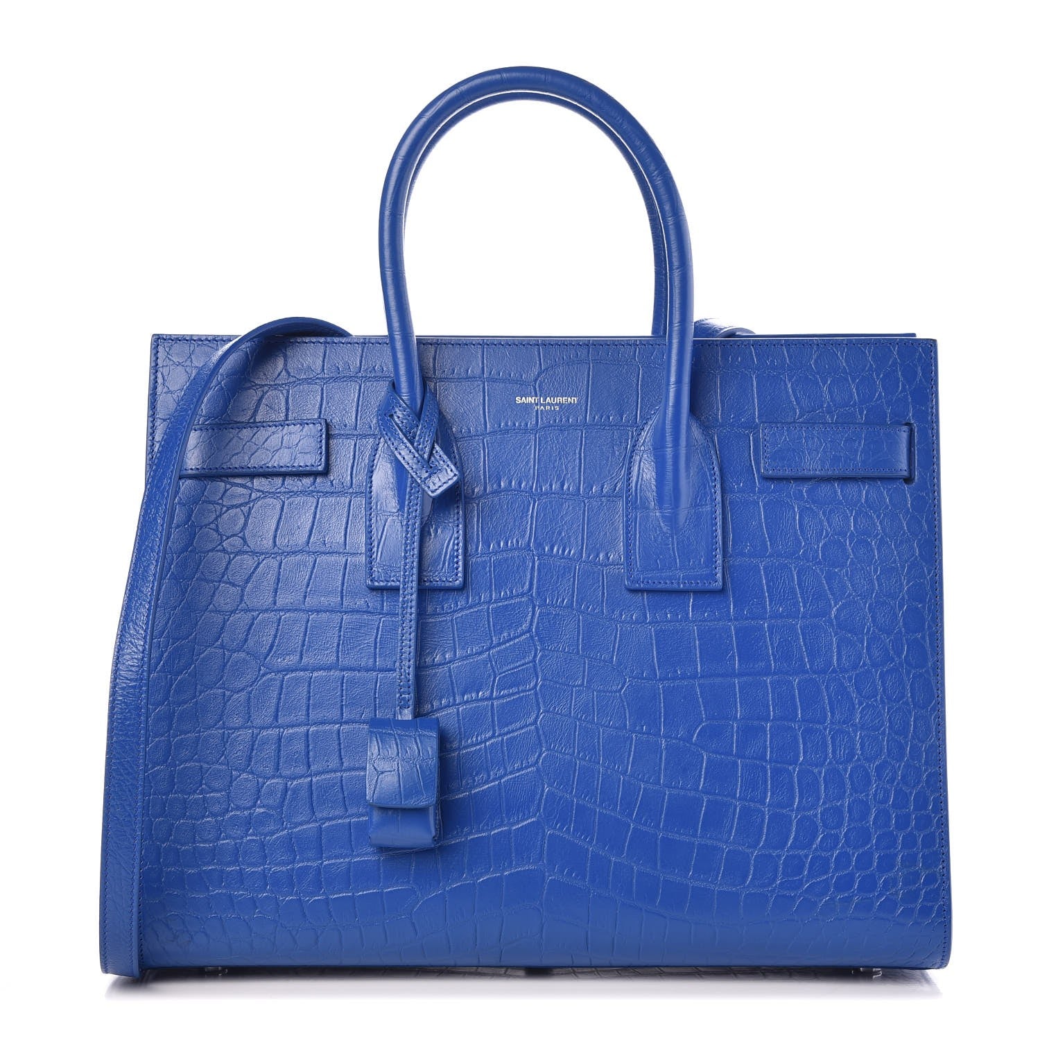 Saint Laurent Calfskin Crocodile Embossed Small Sac De Jour Royal Blue 1 of 7