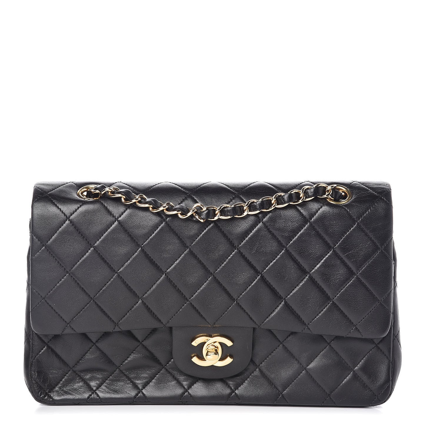 Lambskin Quilted Medium Double Flap Bag Black