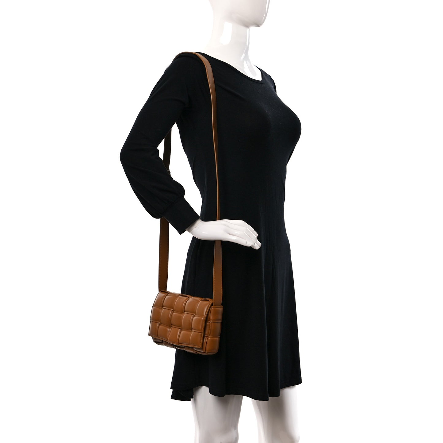 Nappa Maxi Intreccio Padded Cassette Crossbody Bag Caramel