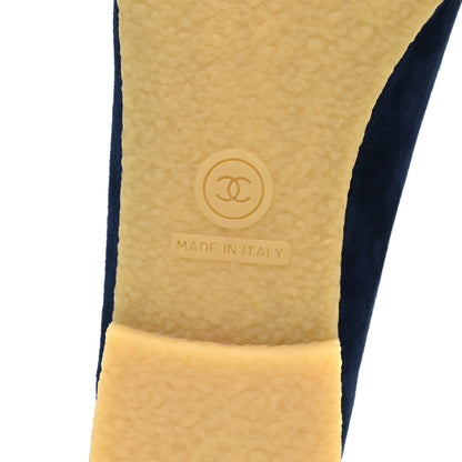 Chanel Suede Calfskin Cap Toe CC Ballerina Flats 40 Navy Black 8 of 10