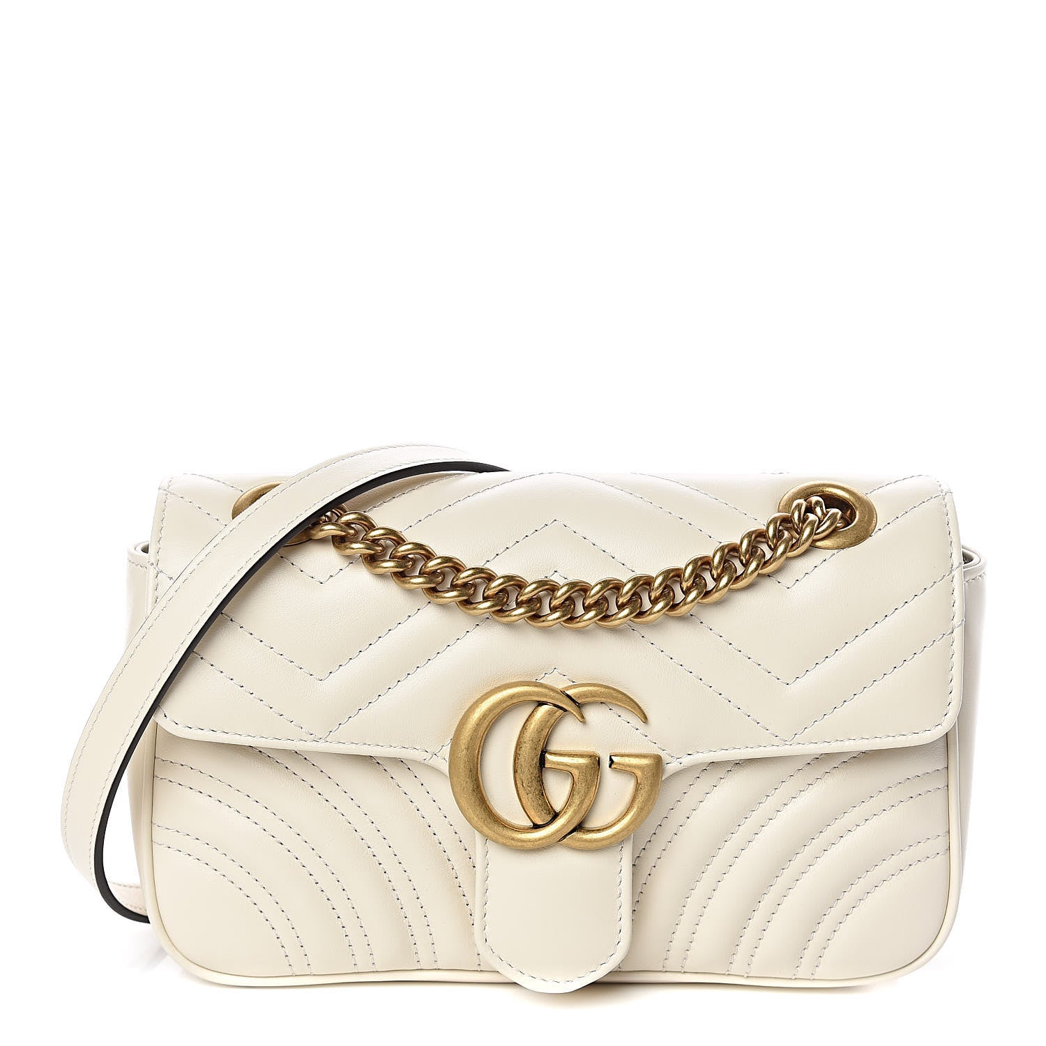 Gucci Calfskin Matelasse Mini GG Marmont Shoulder Bag White 1 of 9