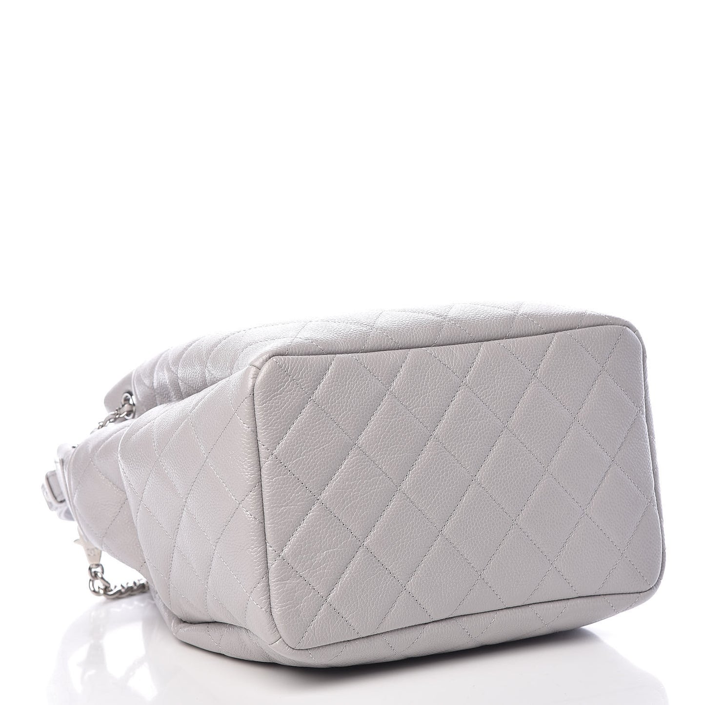 Grained Calfskin Quilted Medium CC Chain Bucket Drawstring Bag Light Grey
