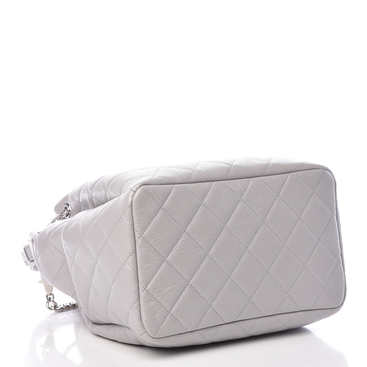 Chanel Grained Calfskin Quilted Medium CC Chain Bucket Drawstring Bag Light Grey 4 of 10