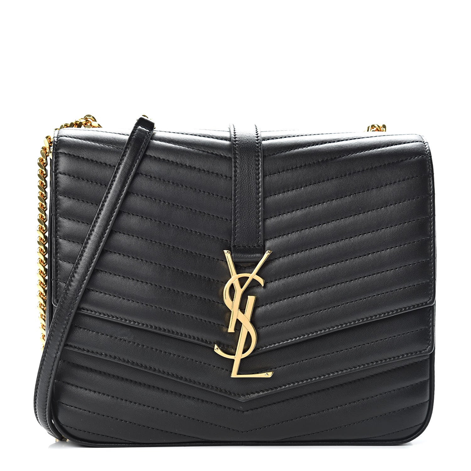 Saint Laurent Lambskin Matelasse Chevron Monogram Medium Sulpice Bag Black 1 of 18