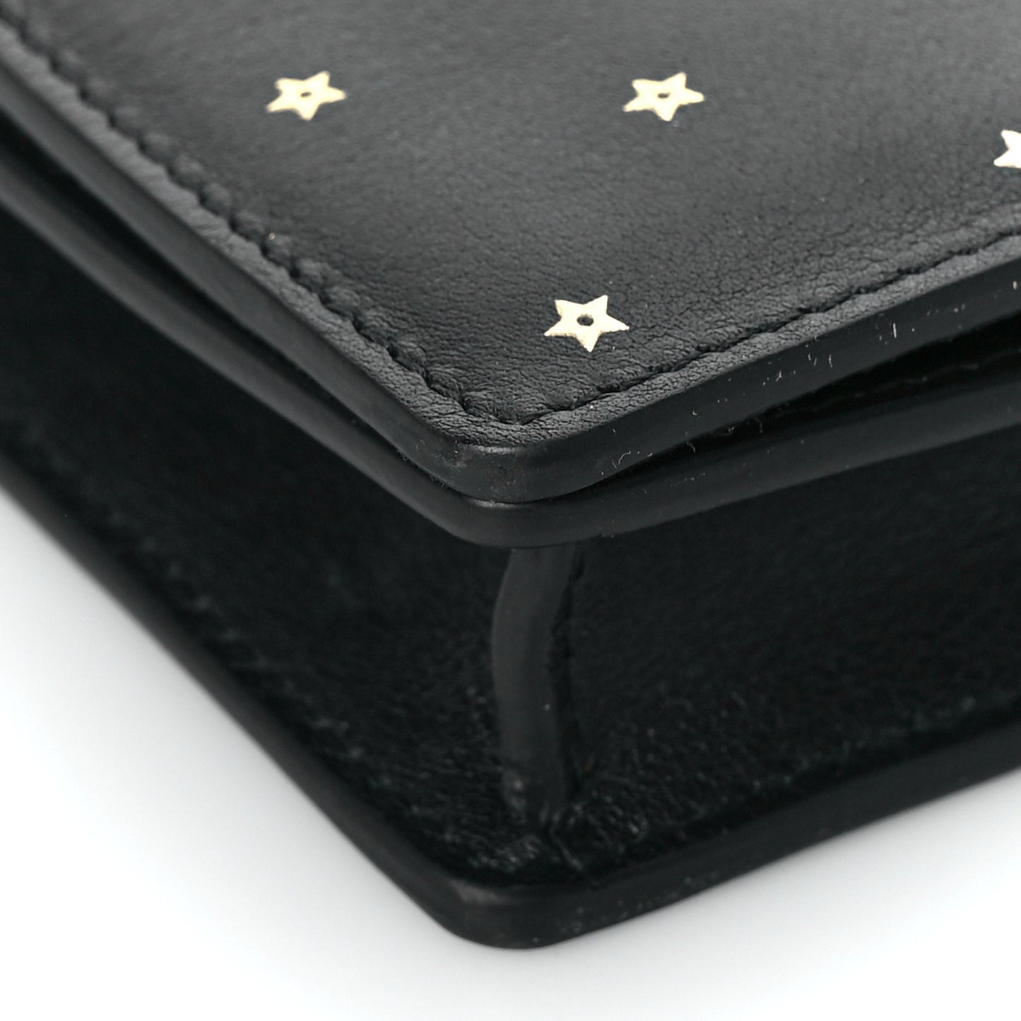 Calfskin Embossed Stars Wallet on Chain Black Gold