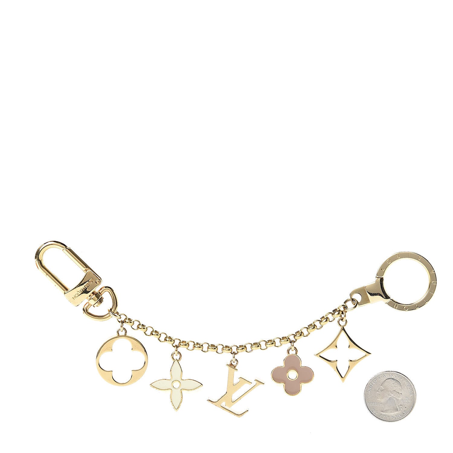 Louis Vuitton Brass Enamel Fleur De Monogram Bag Charm Chain Gold 2 of 5