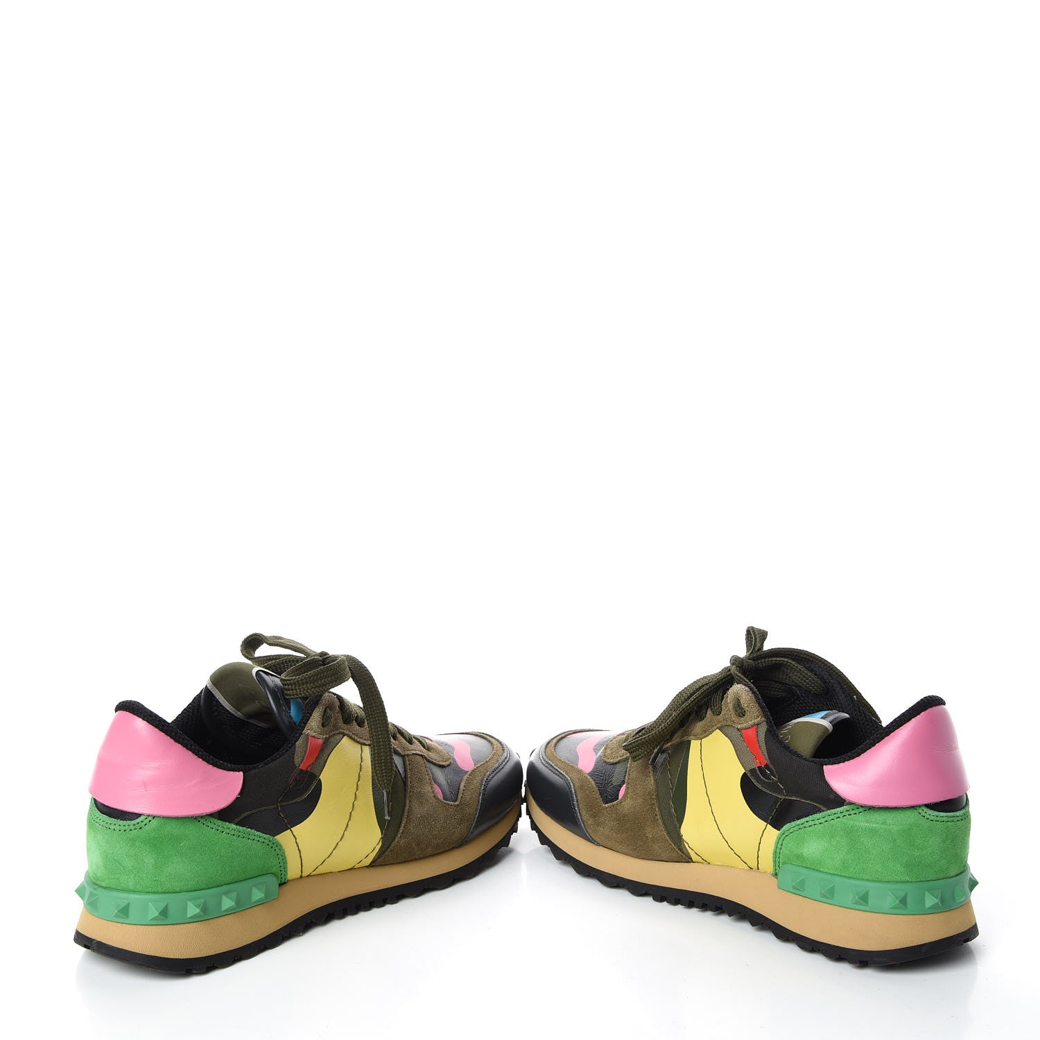 Valentino Garavani Nappa Suede Camouflage Womens Rockrunner Sneakers 37 Army Green Naples Yellow Ninphea 6 of 11