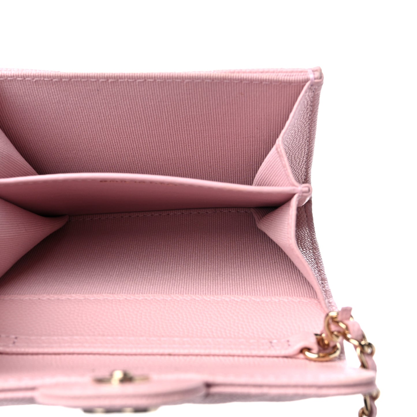 Caviar Quilted Flap Card Holder On Chain Light Pink
