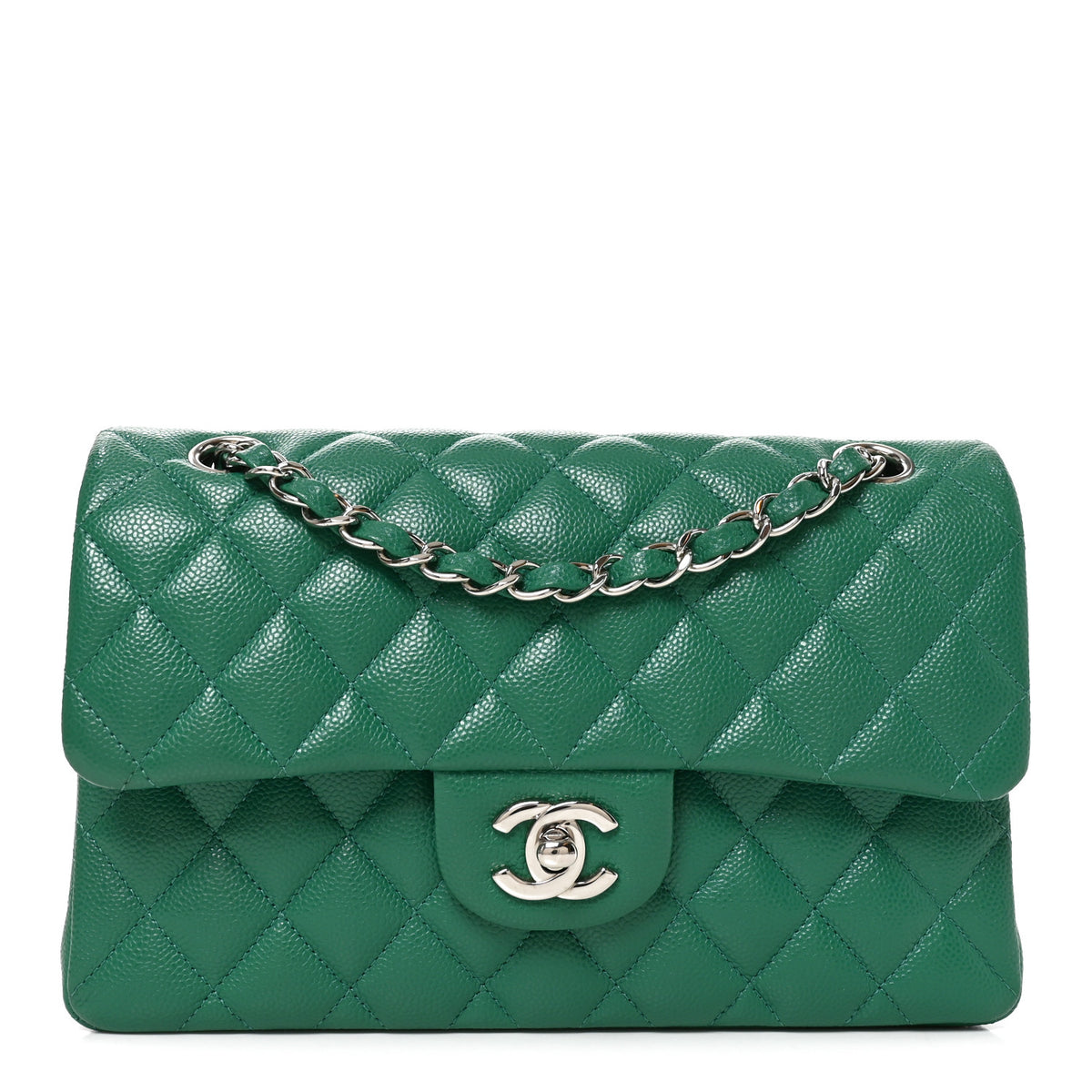 Caviar Quilted Small Double Flap Green