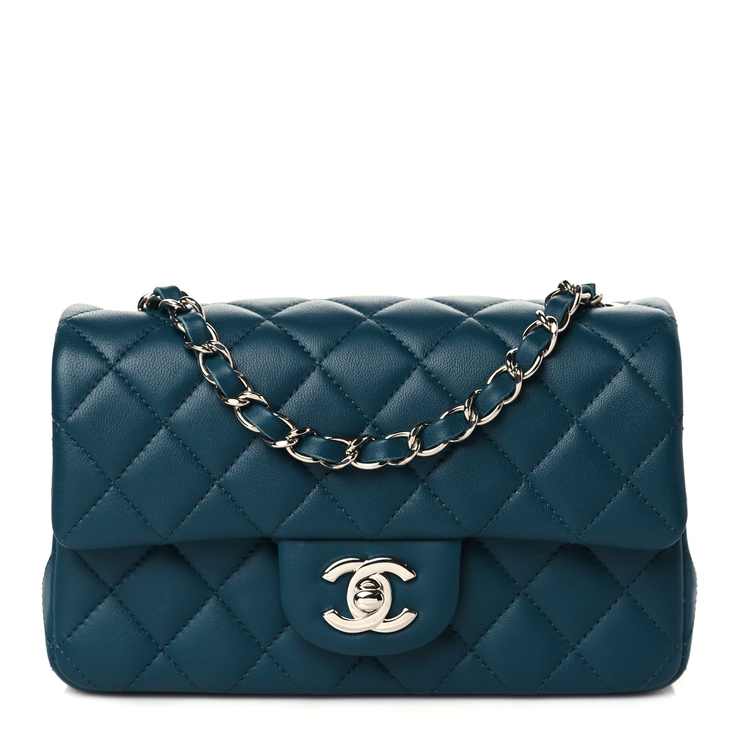 Lambskin Quilted Mini Rectangular Flap Dark Blue