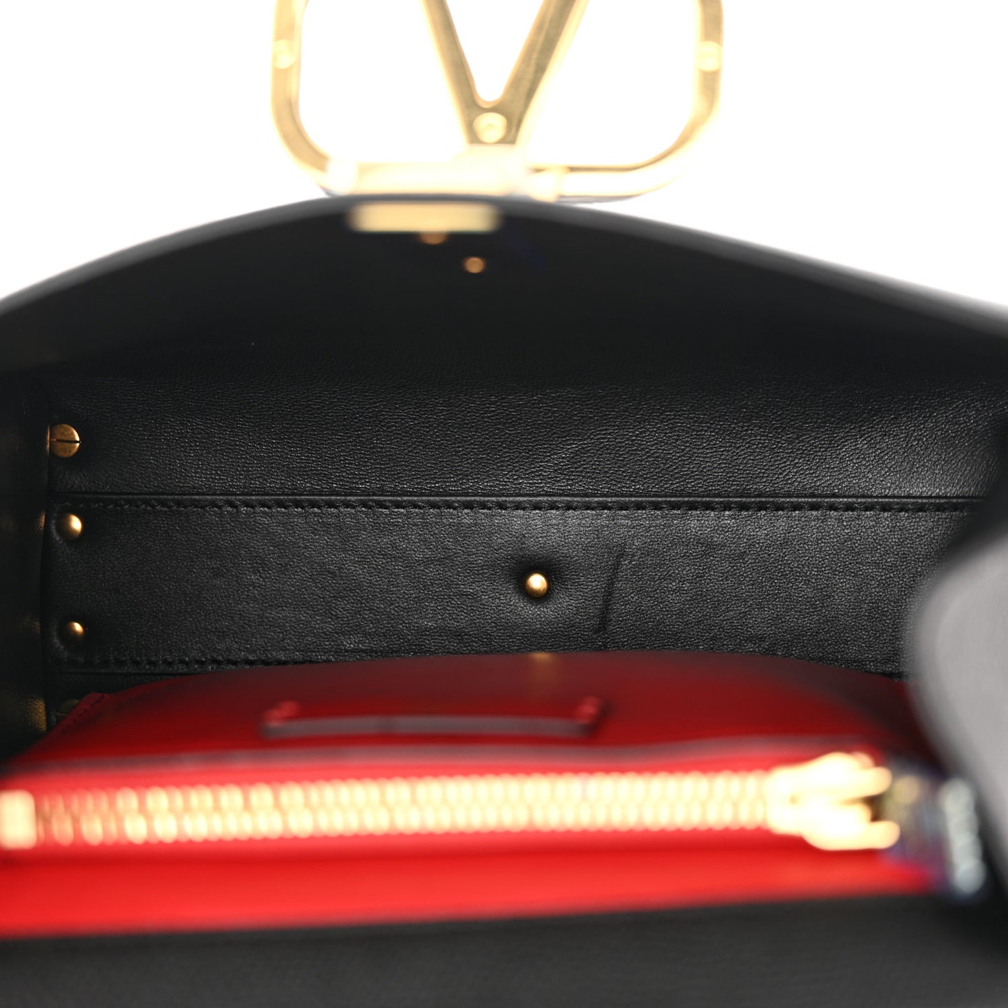 Grainy Calfskin Small VSling Top Handle Bag Black