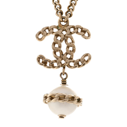 Chanel Chain CC Pearl Drop Necklace Gold 4 of 6