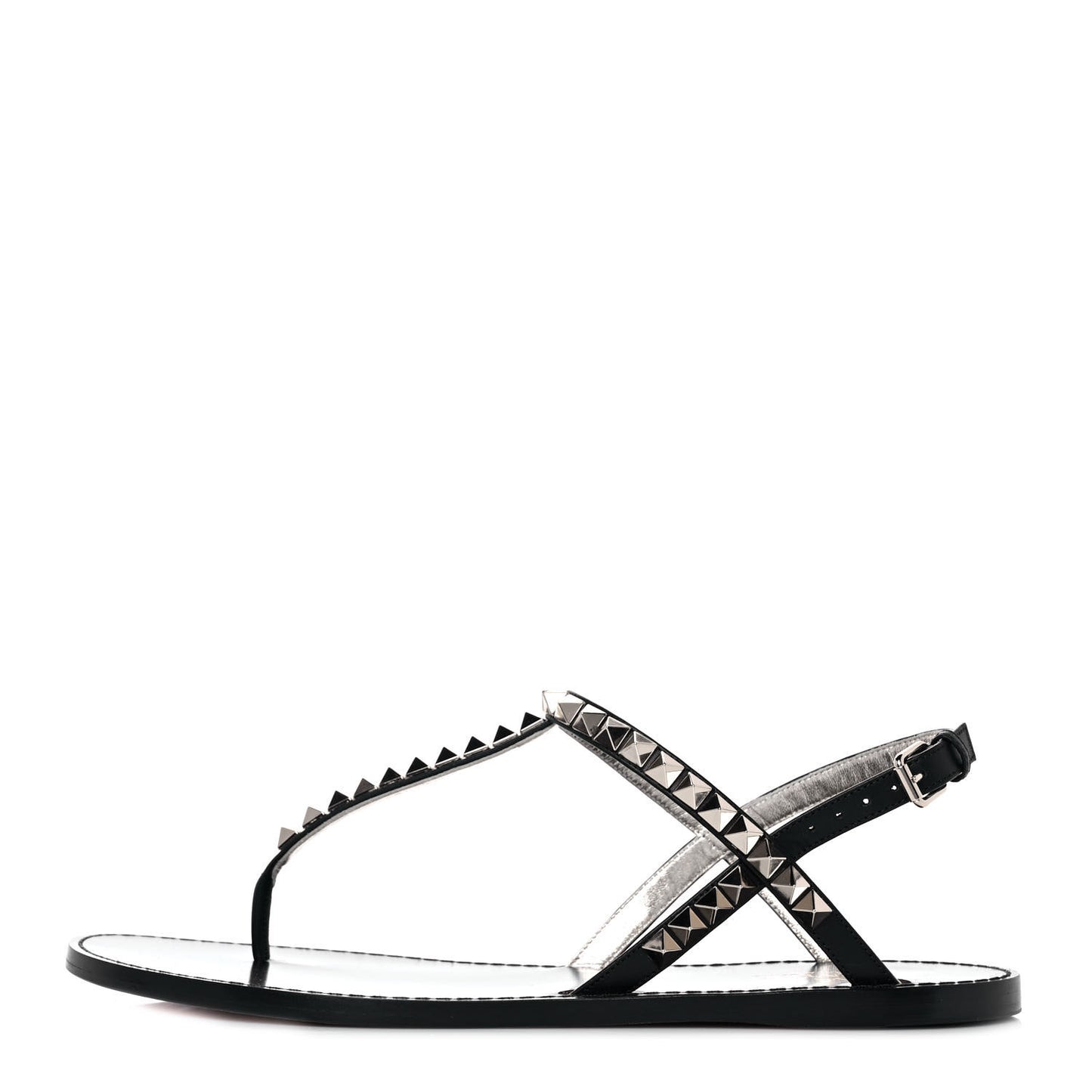 Calfskin Rockstud No Limit Slingback Flat Thong Sandals 38.5 Black