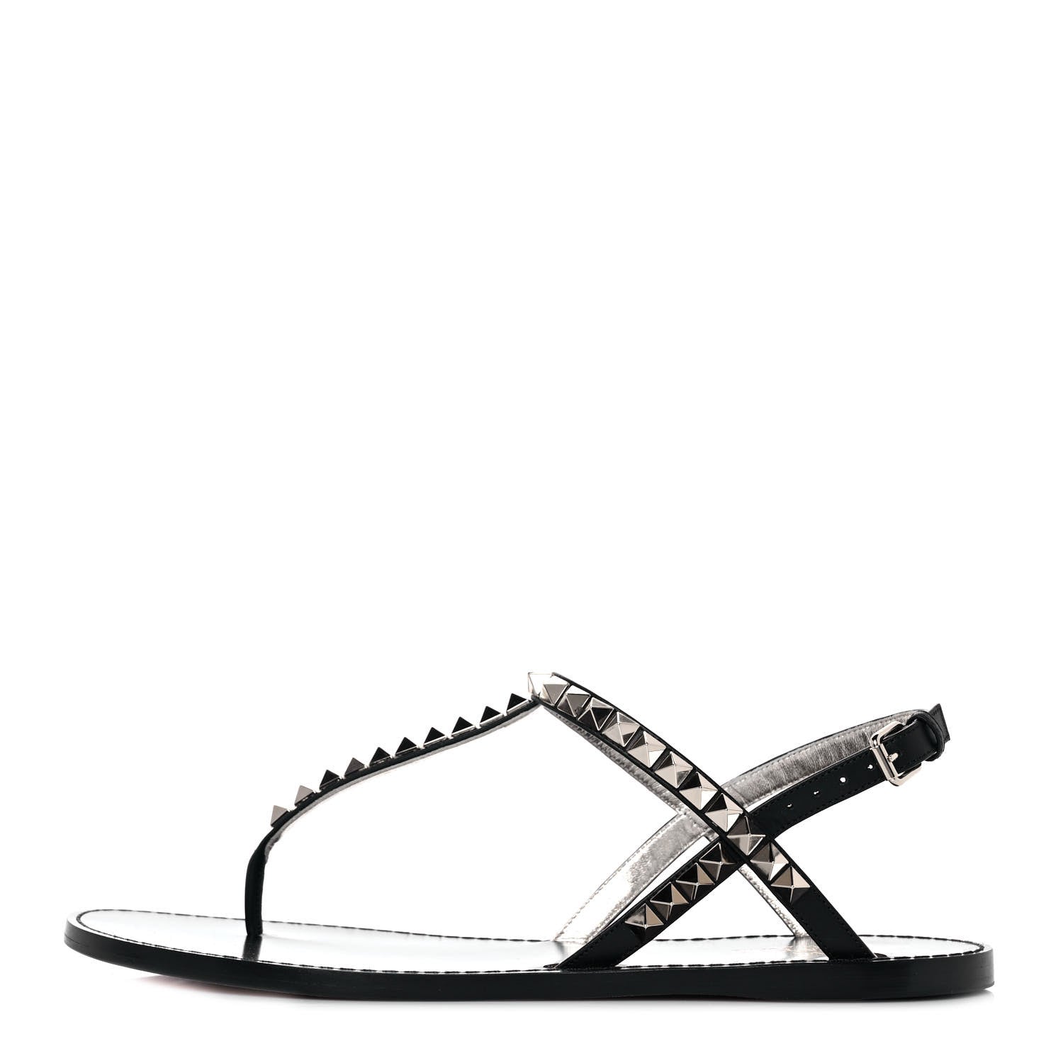 Valentino Garavani Calfskin Rockstud No Limit Slingback Flat Thong Sandals 38.5 Black 1 of 8