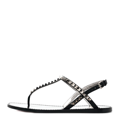Valentino Garavani Calfskin Rockstud No Limit Slingback Flat Thong Sandals 38.5 Black 1 of 8