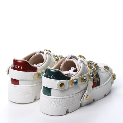 Gucci Calfskin Removable Crystals Bee Embroidered Womens Ace Platform Sneakers 36.5 White 5 of 11