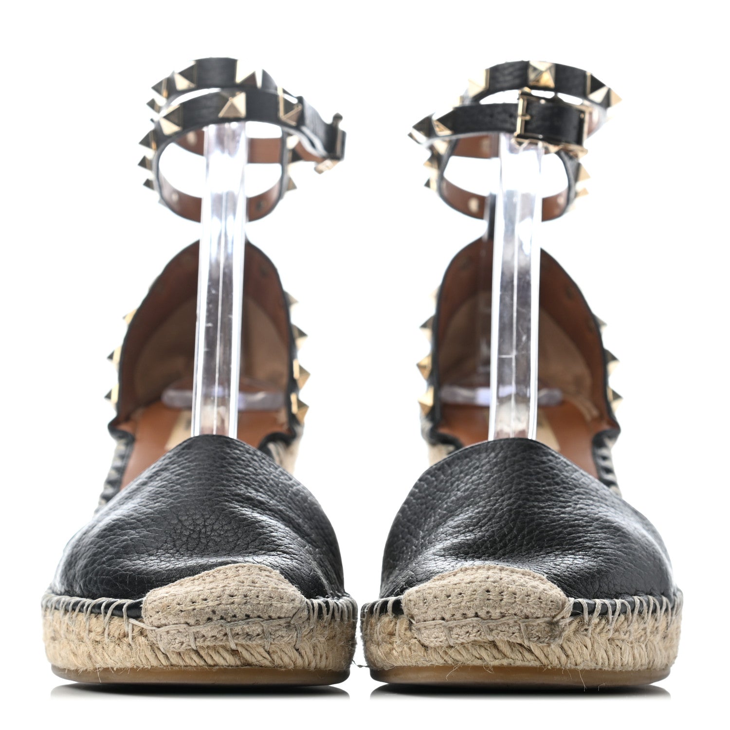 Valentino Garavani Grained Calfskin Rockstud Ankle Wrap Espadrille 15/85mm Wedges 39 Black Light Cuir 2 of 6