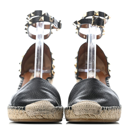 Valentino Garavani Grained Calfskin Rockstud Ankle Wrap Espadrille 15/85mm Wedges 39 Black Light Cuir 2 of 6