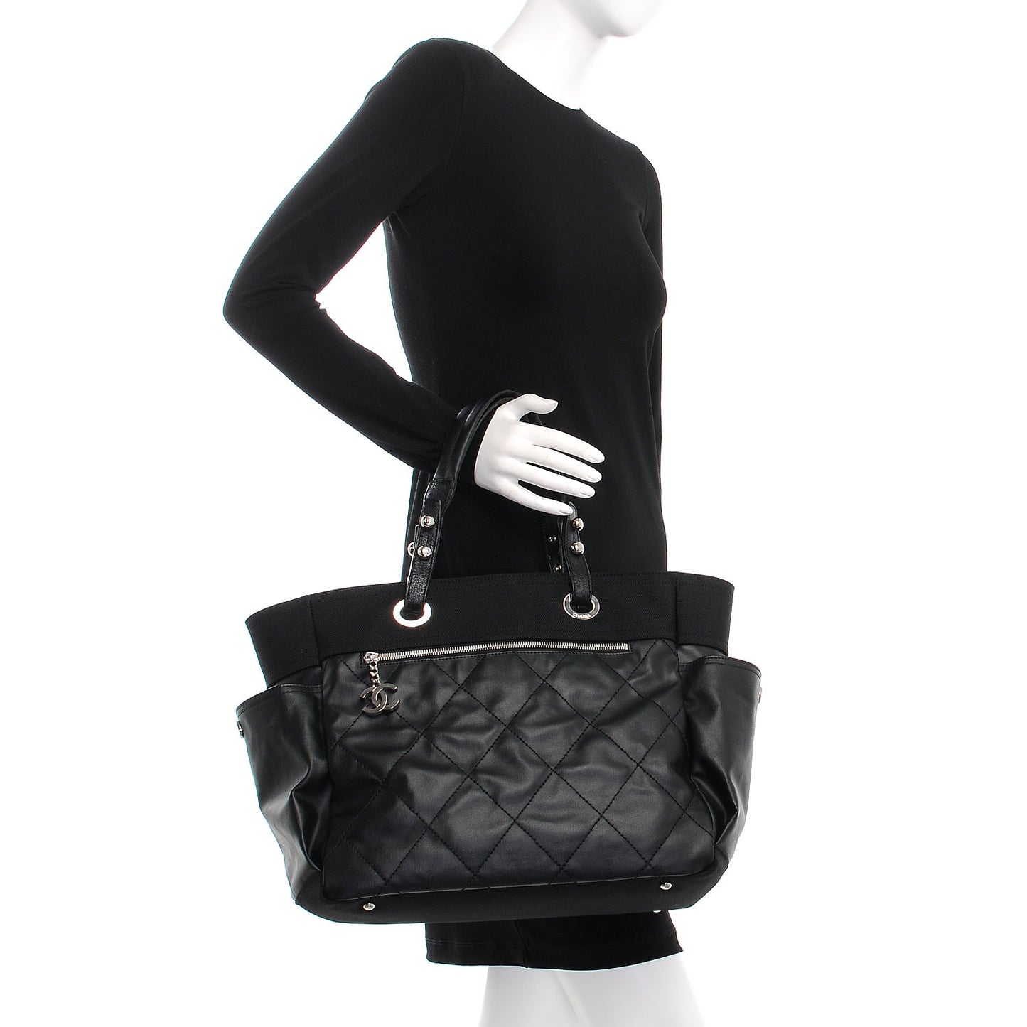 Coated Canvas Large Paris Biarritz Tote Black