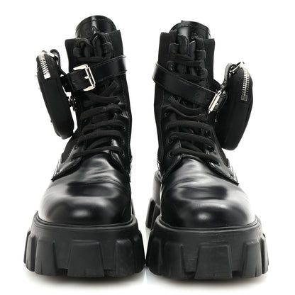 Prada Spazzolato Rois Nylon Metal Triangle Logo Monolith Pouch Pocket 55mm Boots 38 Black 3 of 9