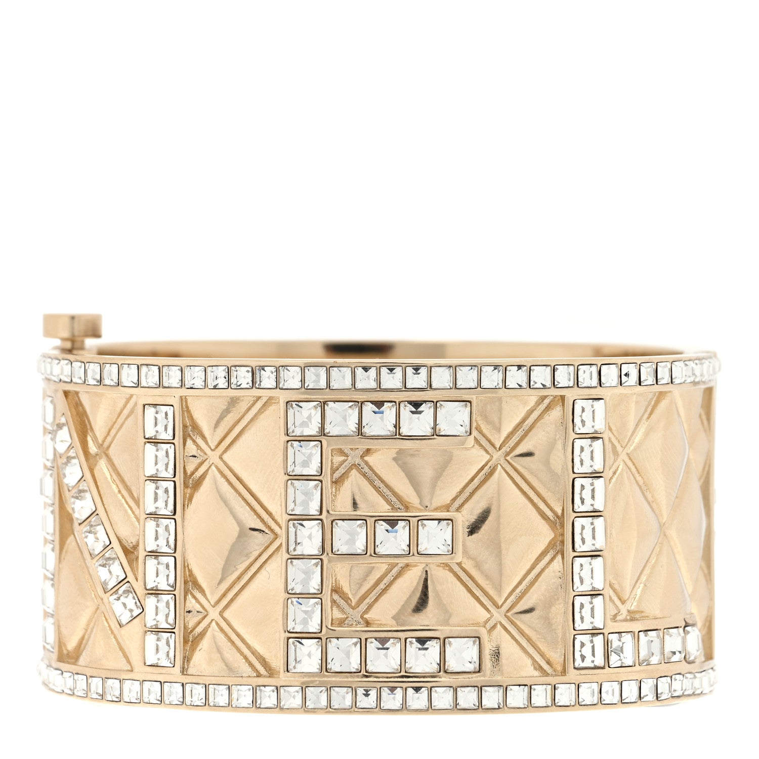 Chanel Crystal Logo Cuff Bracelet Gold Gold 2 of 4