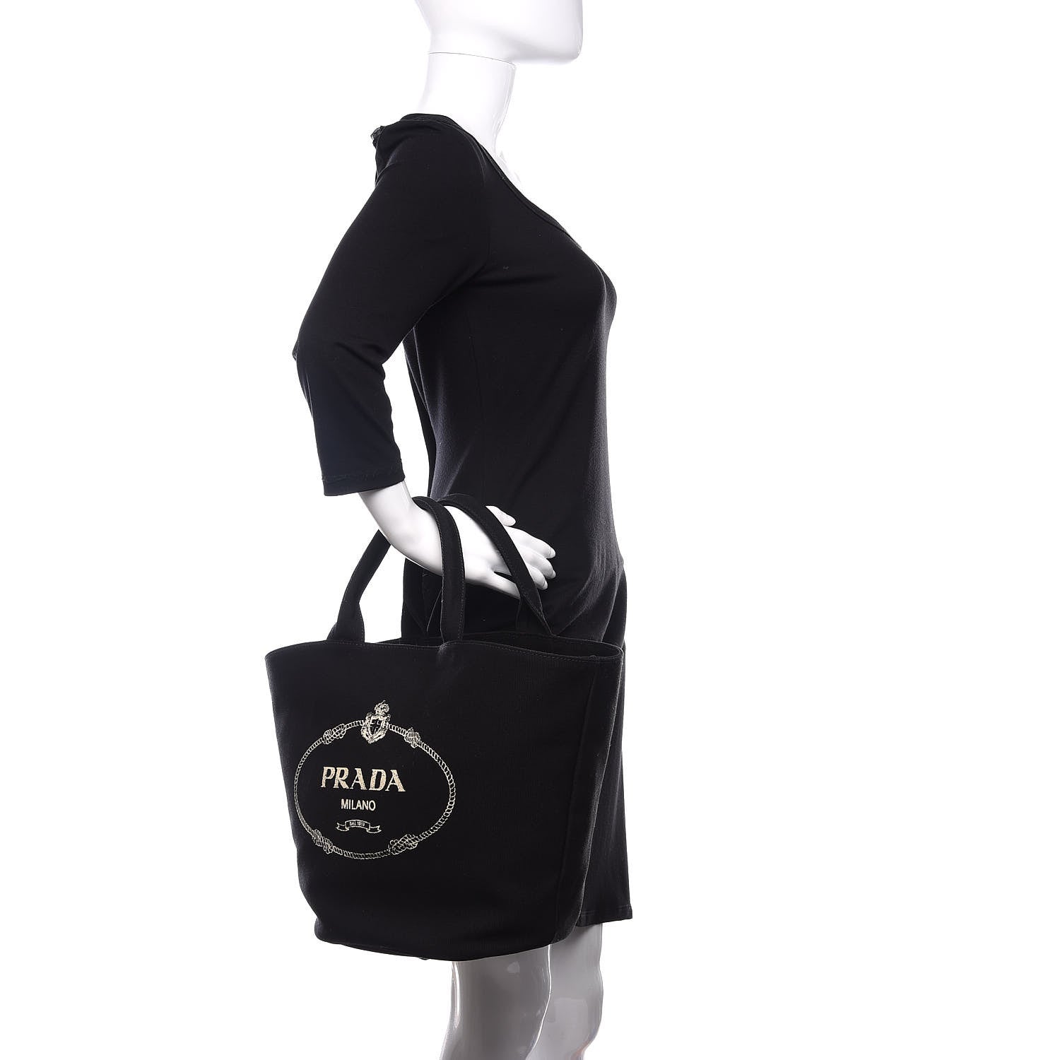 Prada Canapa Small Shopping Tote Black 3 of 10