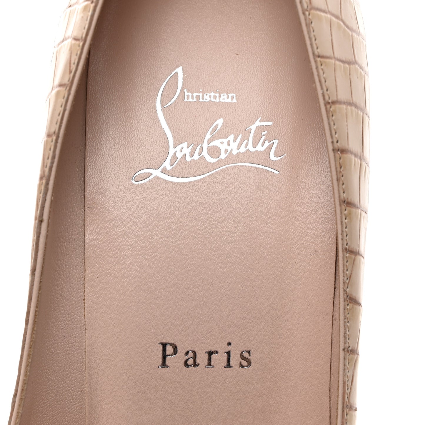 CHRISTIAN LOUBOUTIN Calfskin Crocodile Embossed Kate 100 Pumps 39.5 Leche