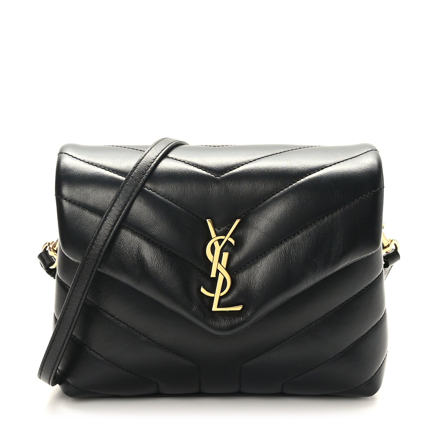 Calfskin Y Quilted Monogram Toy Loulou Crossbody Bag Black