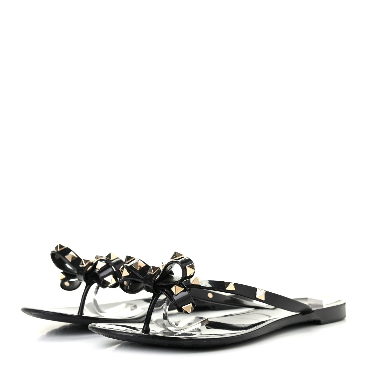 Valentino Garavani PVC Jelly Rockstud Bow Thong Sandals 39 Black 3 of 7