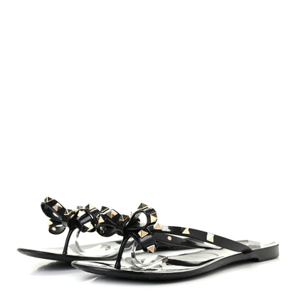 Valentino Garavani PVC Jelly Rockstud Bow Thong Sandals 39 Black 3 of 7