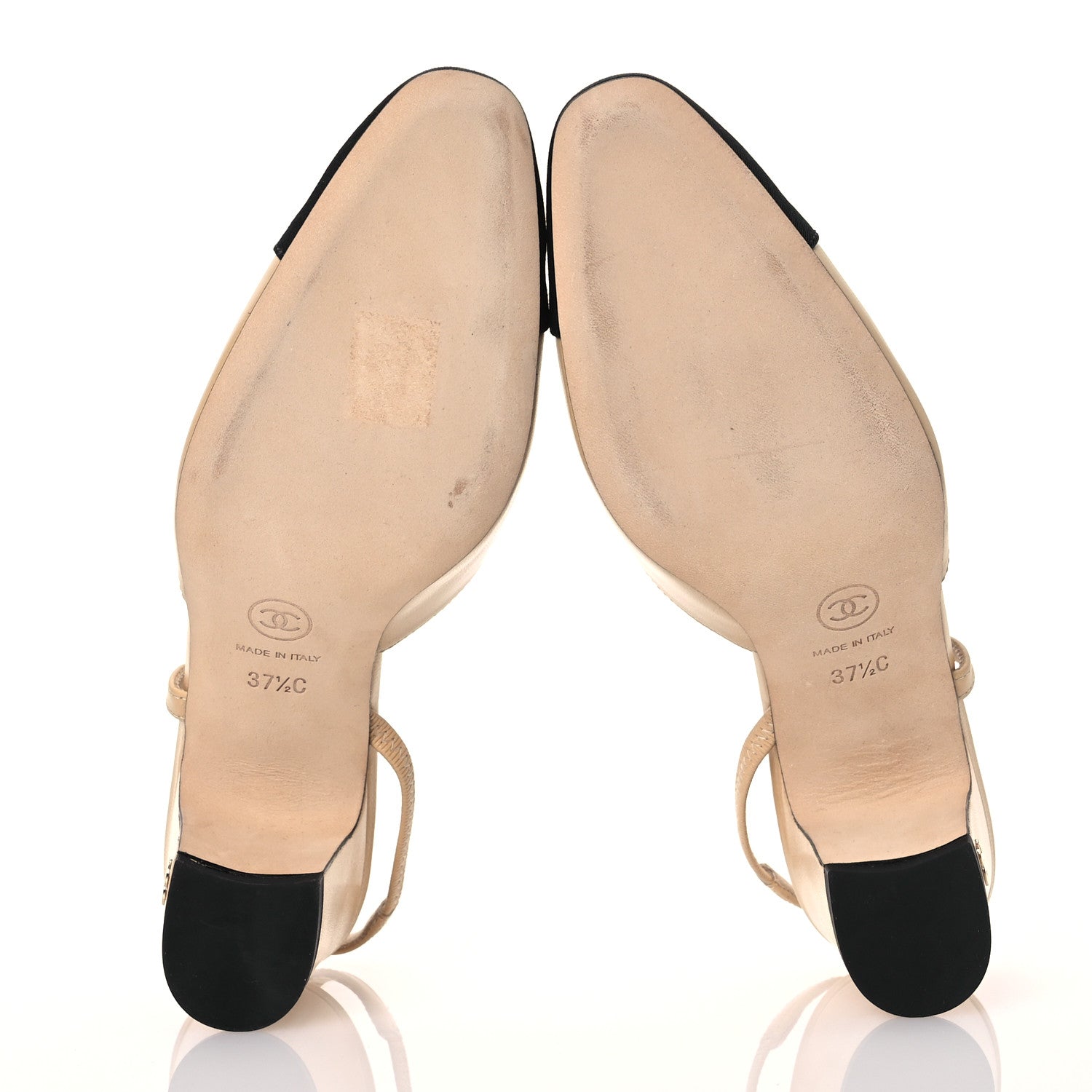 Chanel Goatskin Grosgrain Cap Toe CC Slingback Pumps 37.5 Beige Black 6 of 9