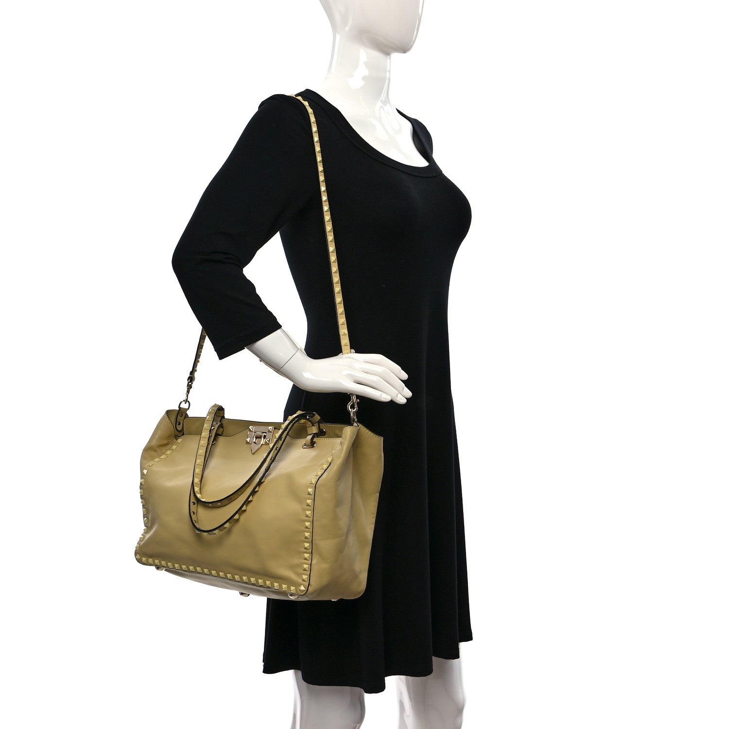 Valentino Garavani Vitello Monochrome Medium Rockstud Tote Light Yellow 2 of 13