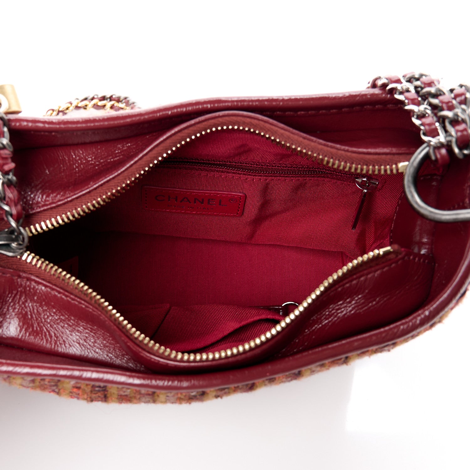 Chanel Tweed Calfskin Small Gabrielle Hobo Burgundy 5 of 12
