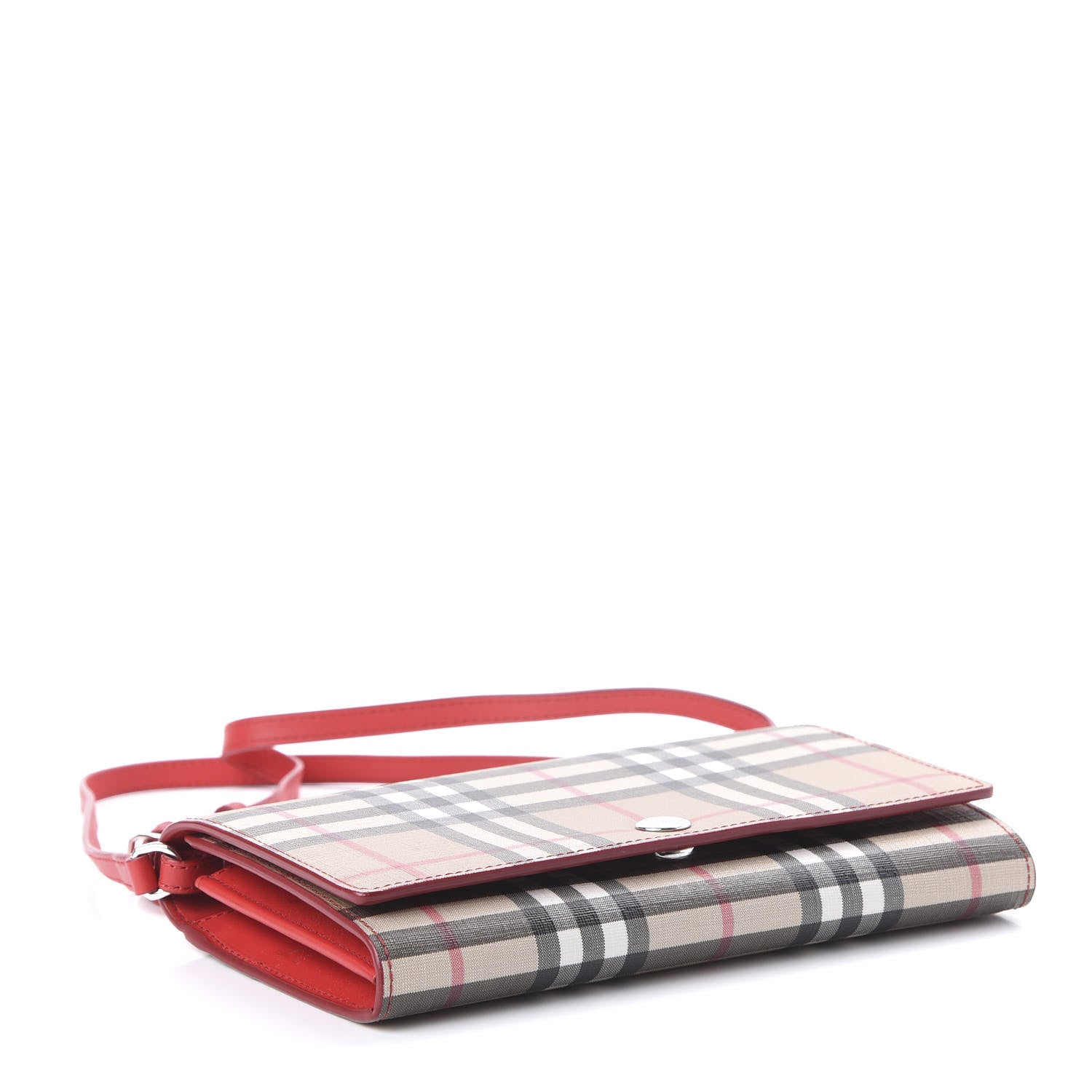 Burberry E-Canvas Vintage Check Wallet With Detachable Strap Bright Military Red 4 of 11
