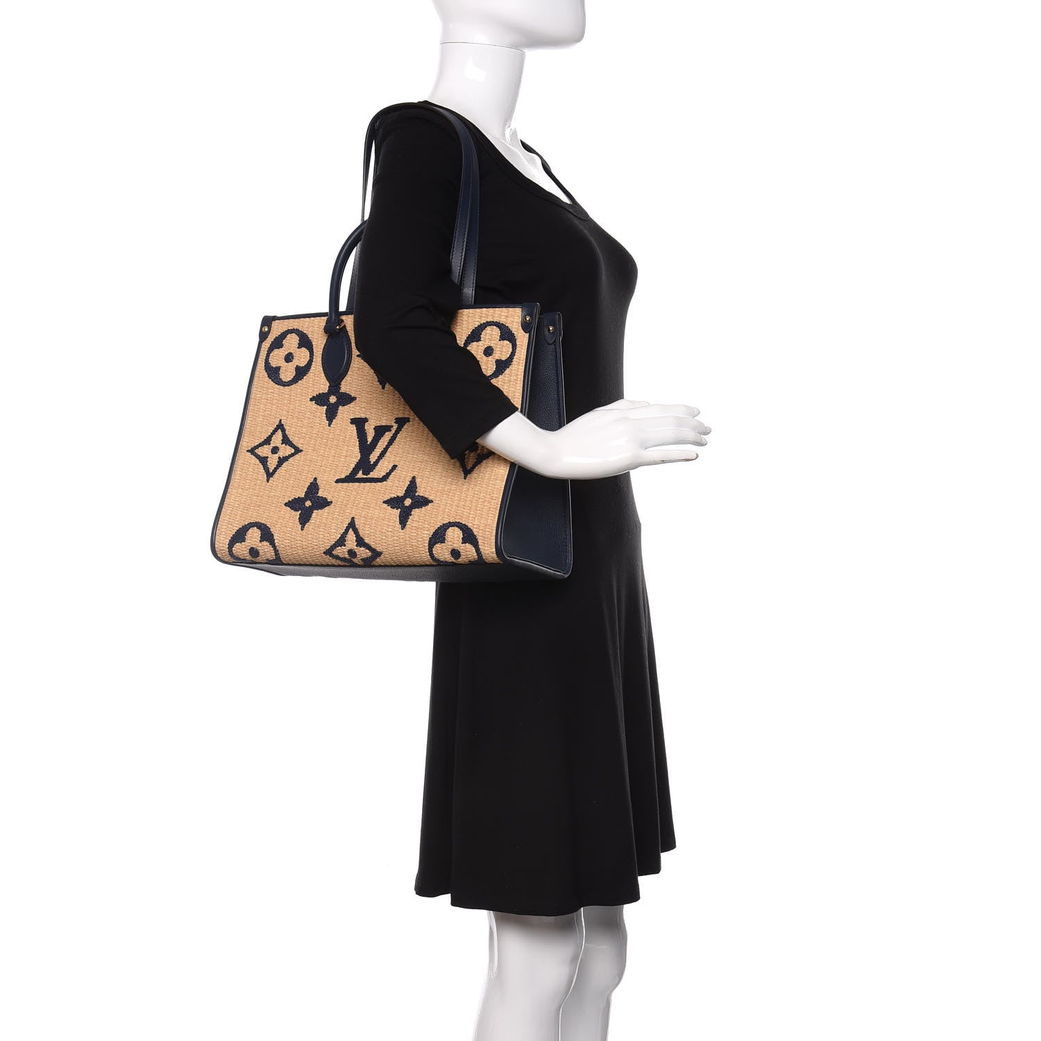 Louis Vuitton Raffia Calfskin Monogram Giant Onthego MM Blue 2 of 10