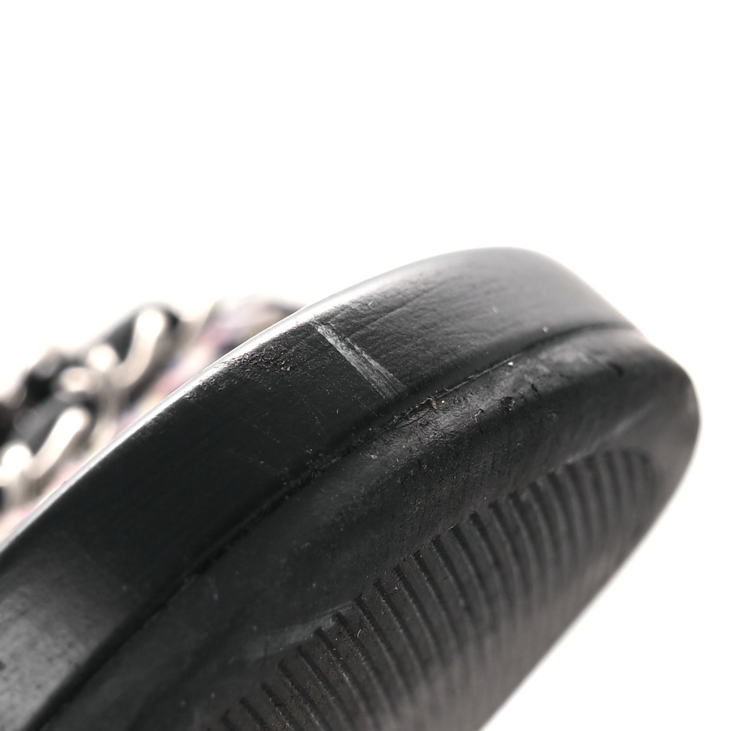 Tweed Lambskin Chain Flat Sandals 36 Black Multicolor