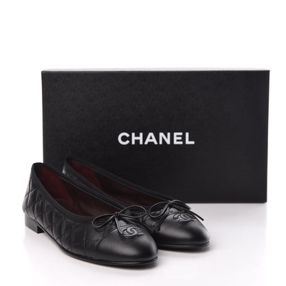 Chanel Aged Calfskin Quilted Cap Toe Ballerina Flats 37 Black 9 of 9