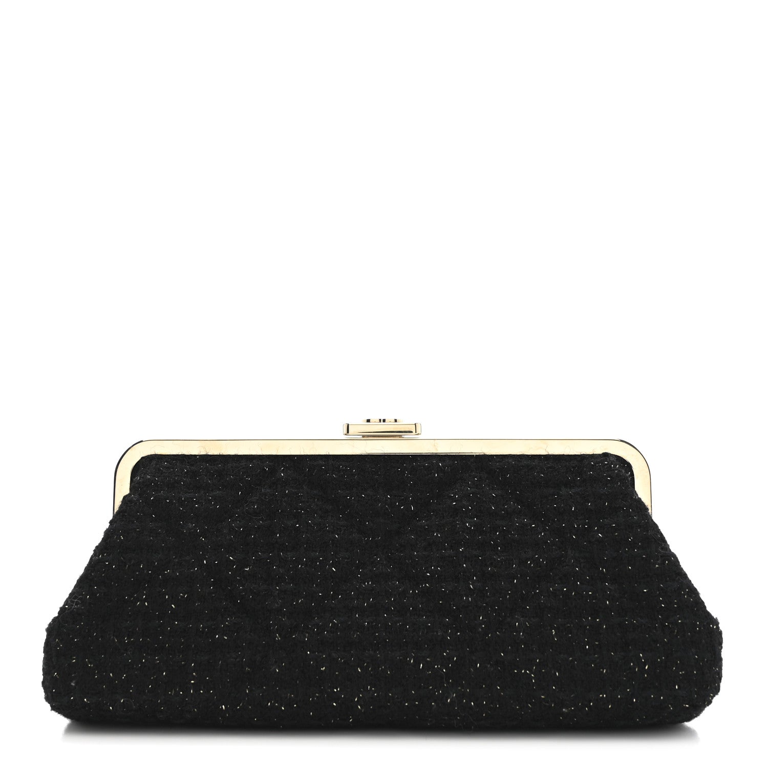 Chanel Tweed Quilted Kiss Lock Clutch Black 1 of 10