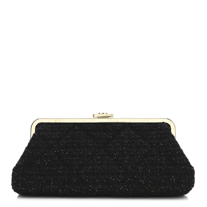 Chanel Tweed Quilted Kiss Lock Clutch Black 1 of 10