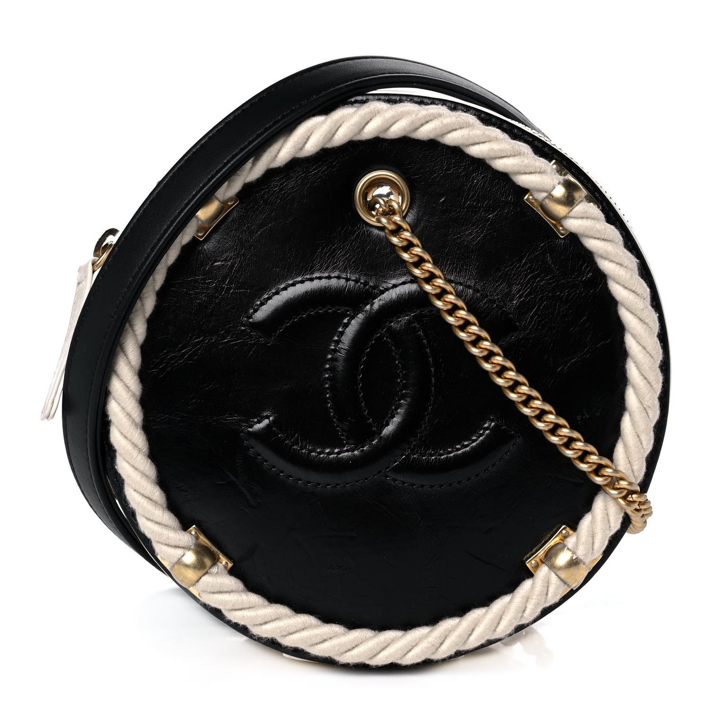 Crumpled Calfskin Cotton Small En Vogue Round Bag Black