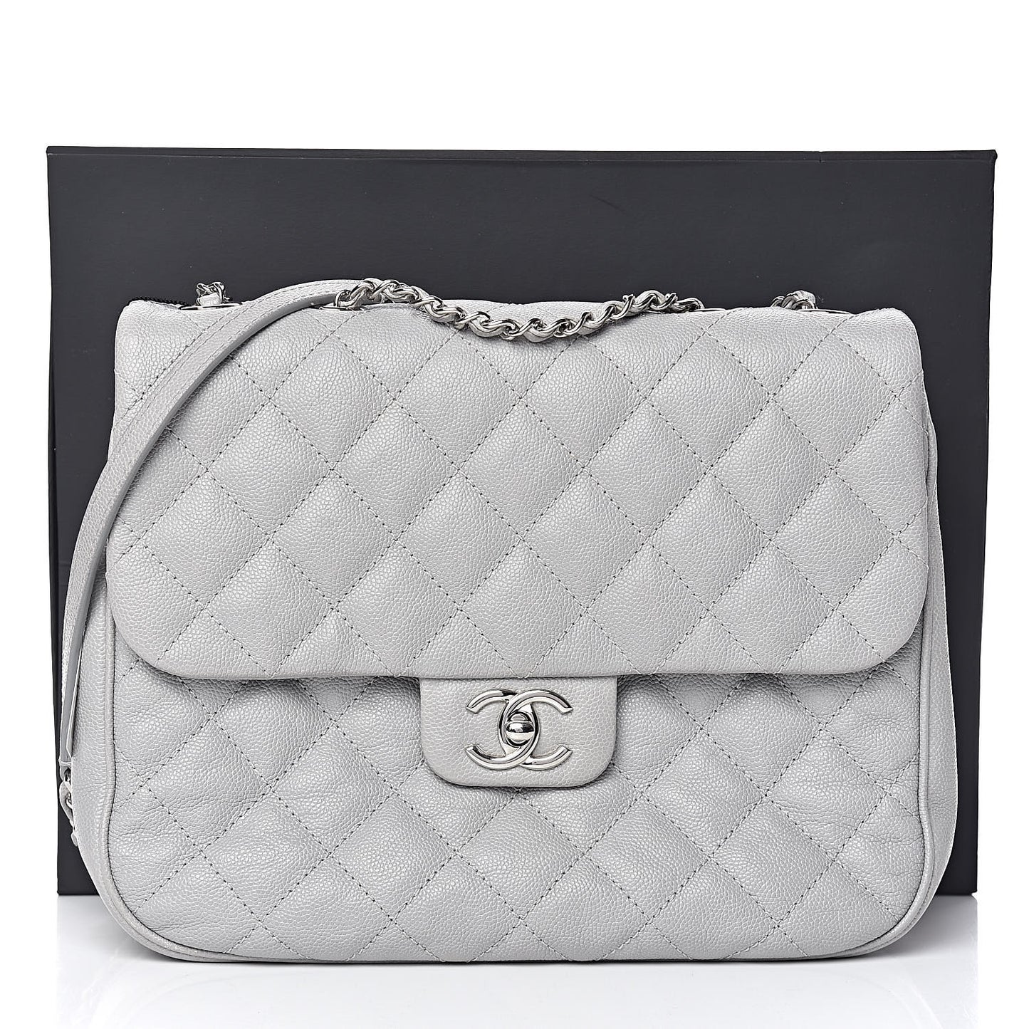 Caviar Quilted Large Urban Companion Flap Grey