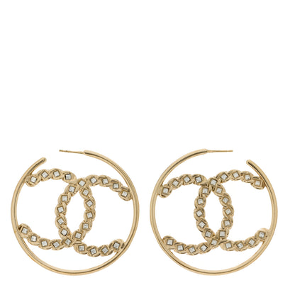 Chanel Crystal High Society CC Hoop Earrings Gold 1 of 4