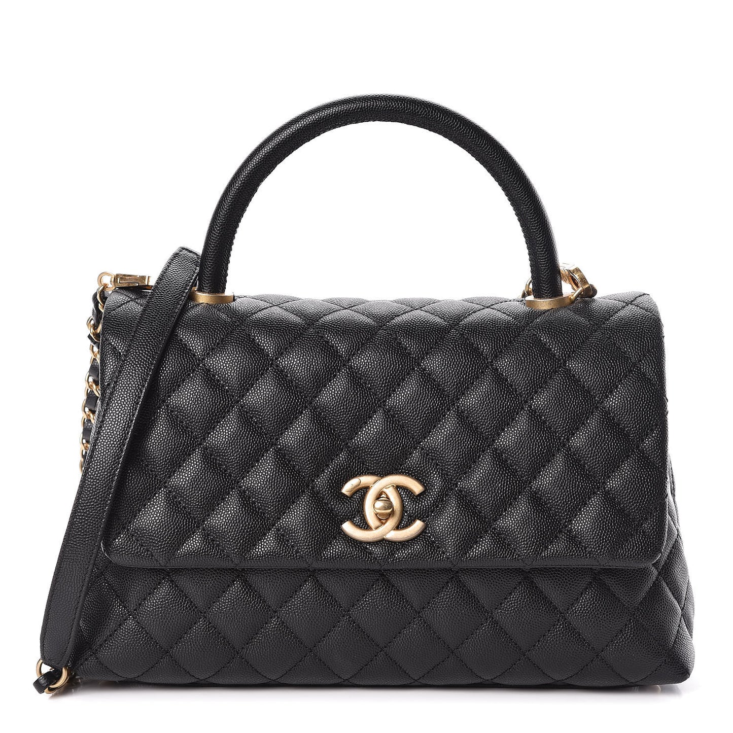 Caviar Quilted Small Coco Handle Flap Black