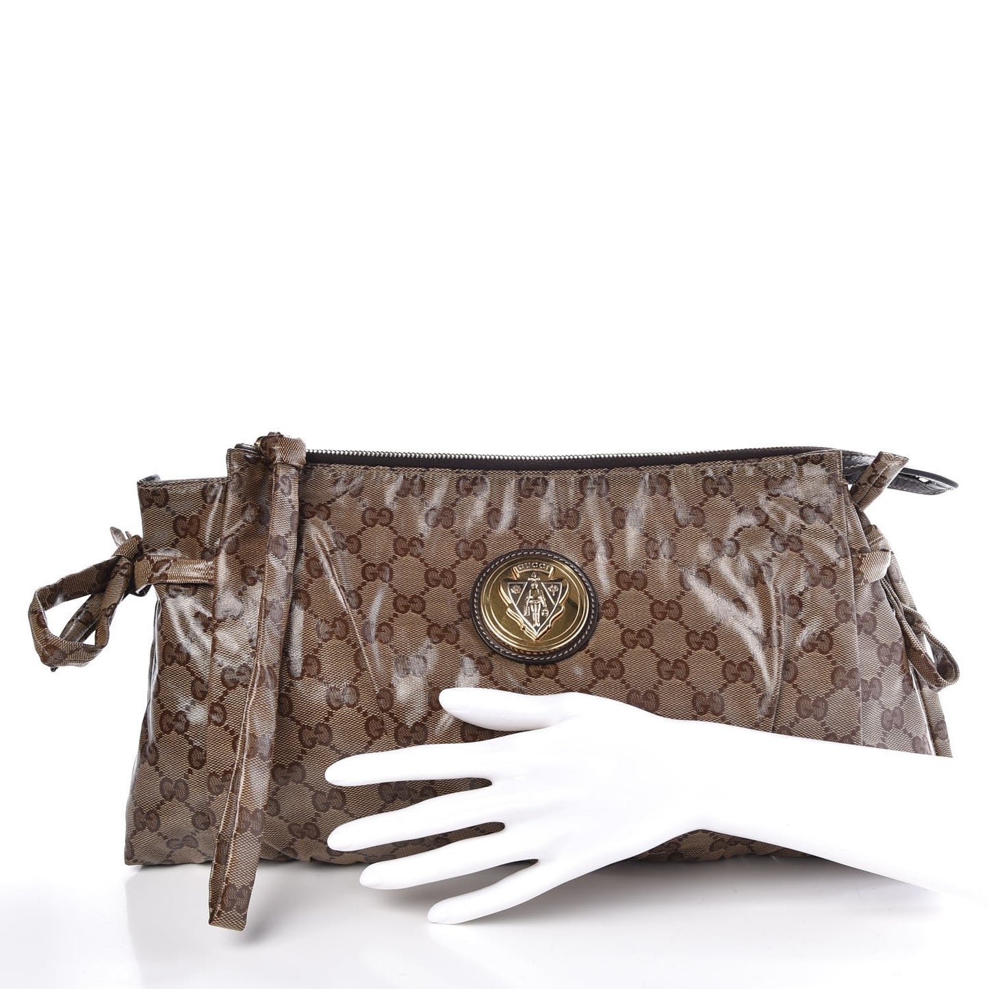 Crystal Monogram Large Hysteria Clutch Brown